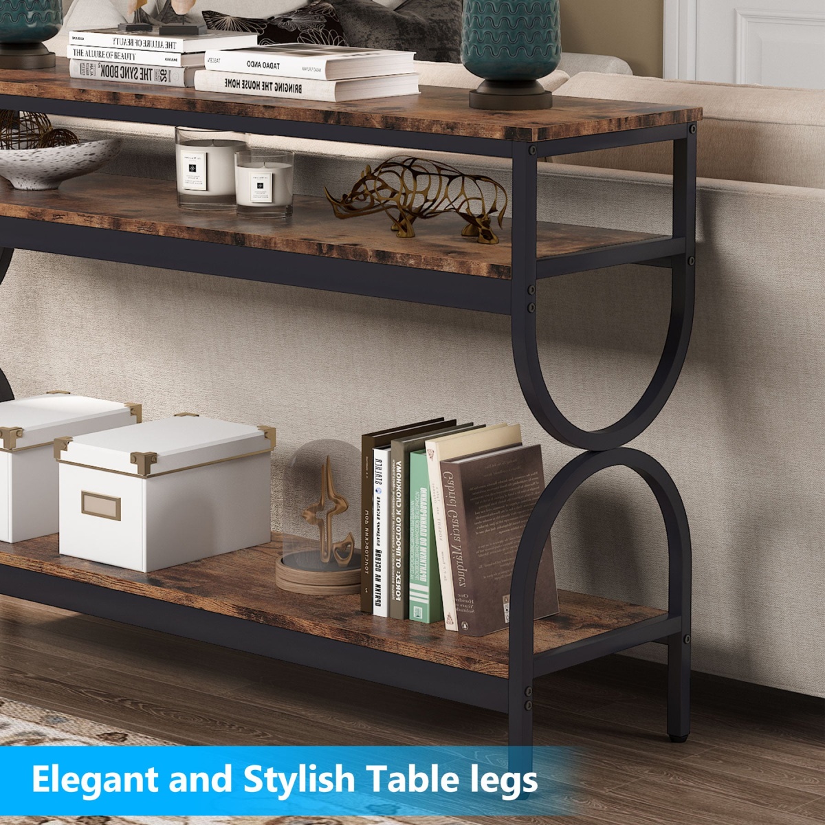 Console Table, 55? Sofa Table with 3-Tier Storage Shelves - Image 6