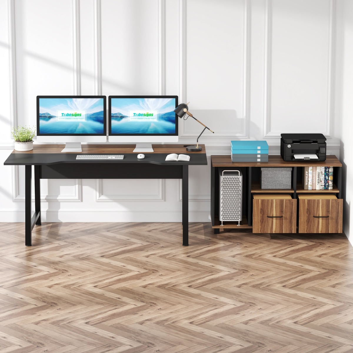 L-Shaped Desk, 70.9? Computer Desk with Power Outlet and File Cabinet - Image 6