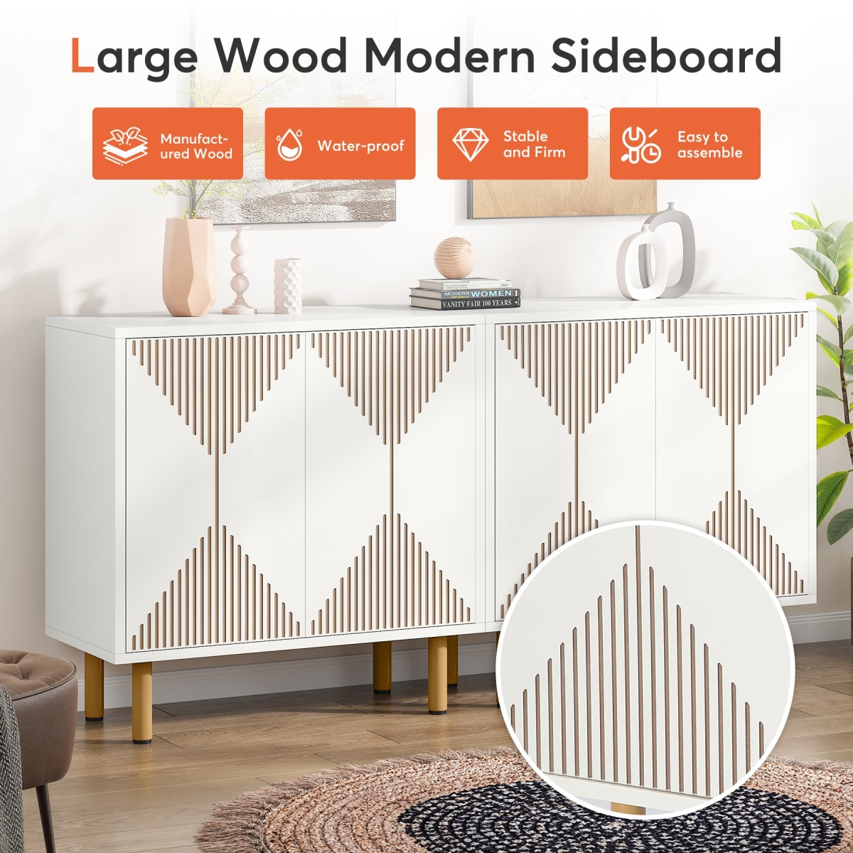 Sideboard Buffet, 58? Modern Storage Cabinet with Doors - Image 6