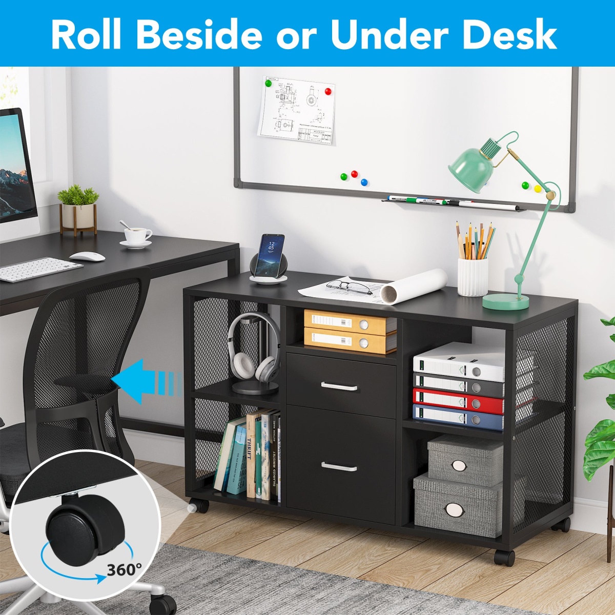 File Cabinet, 2-Drawer Mobile Filing Cabinets Printer Stand - Image 6