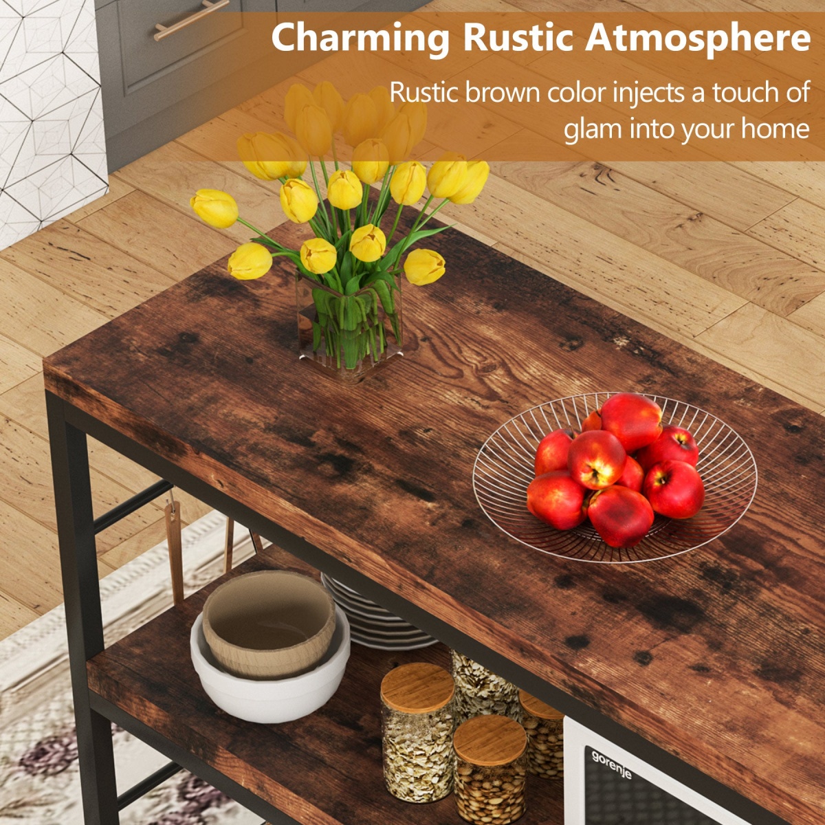 Kitchen Island with Storage Shelves, 3-Tier Kitchen Shelf - Image 6
