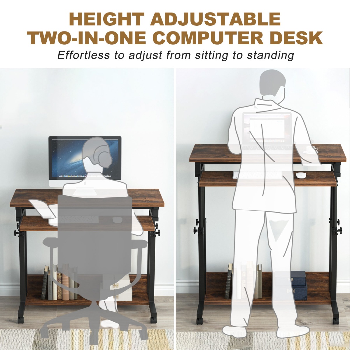 Height Adjustable Desk, Rolling Standing Desk Portable Desk - Image 6