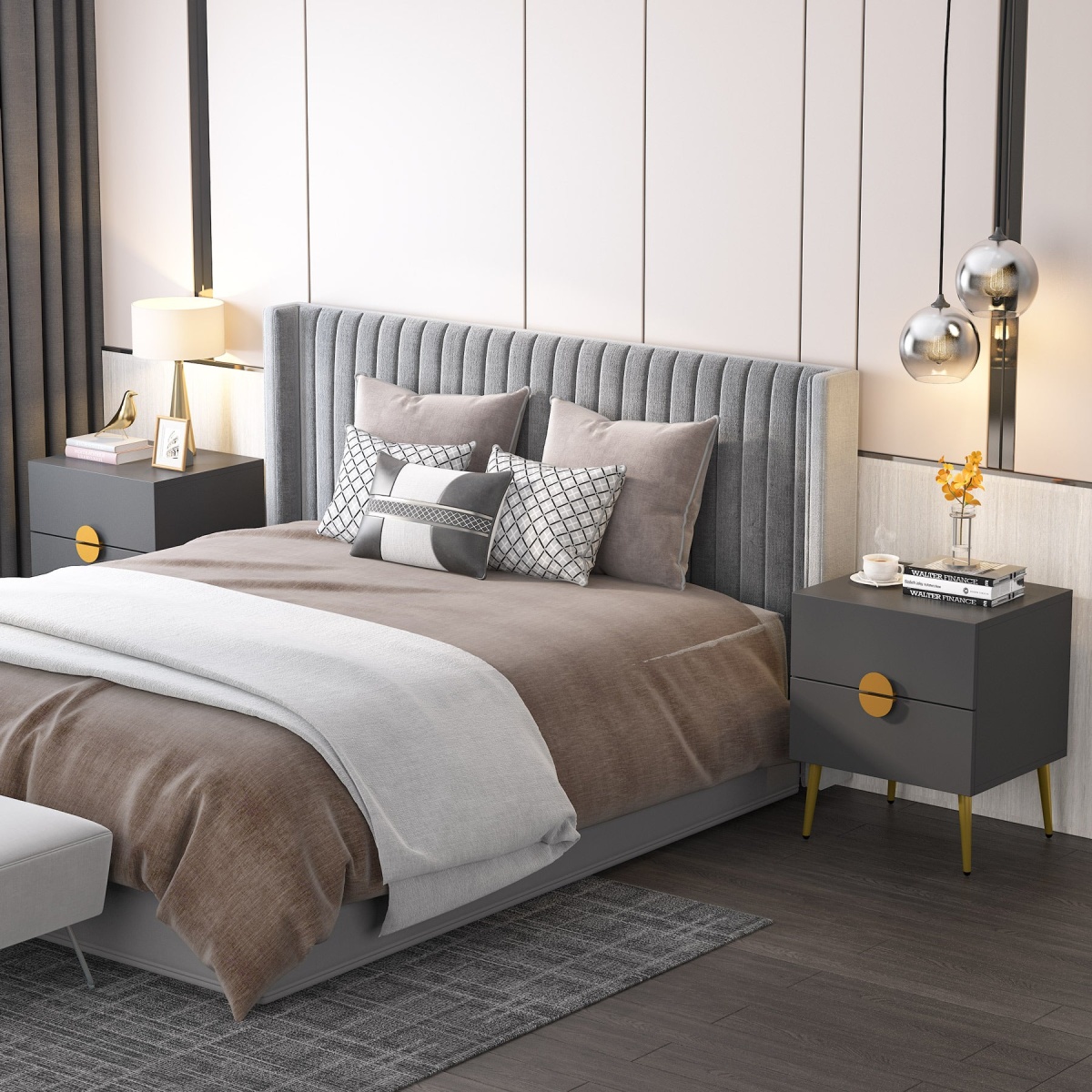 Nightstands, Modern Bedside Table with 2 Drawers - Image 6