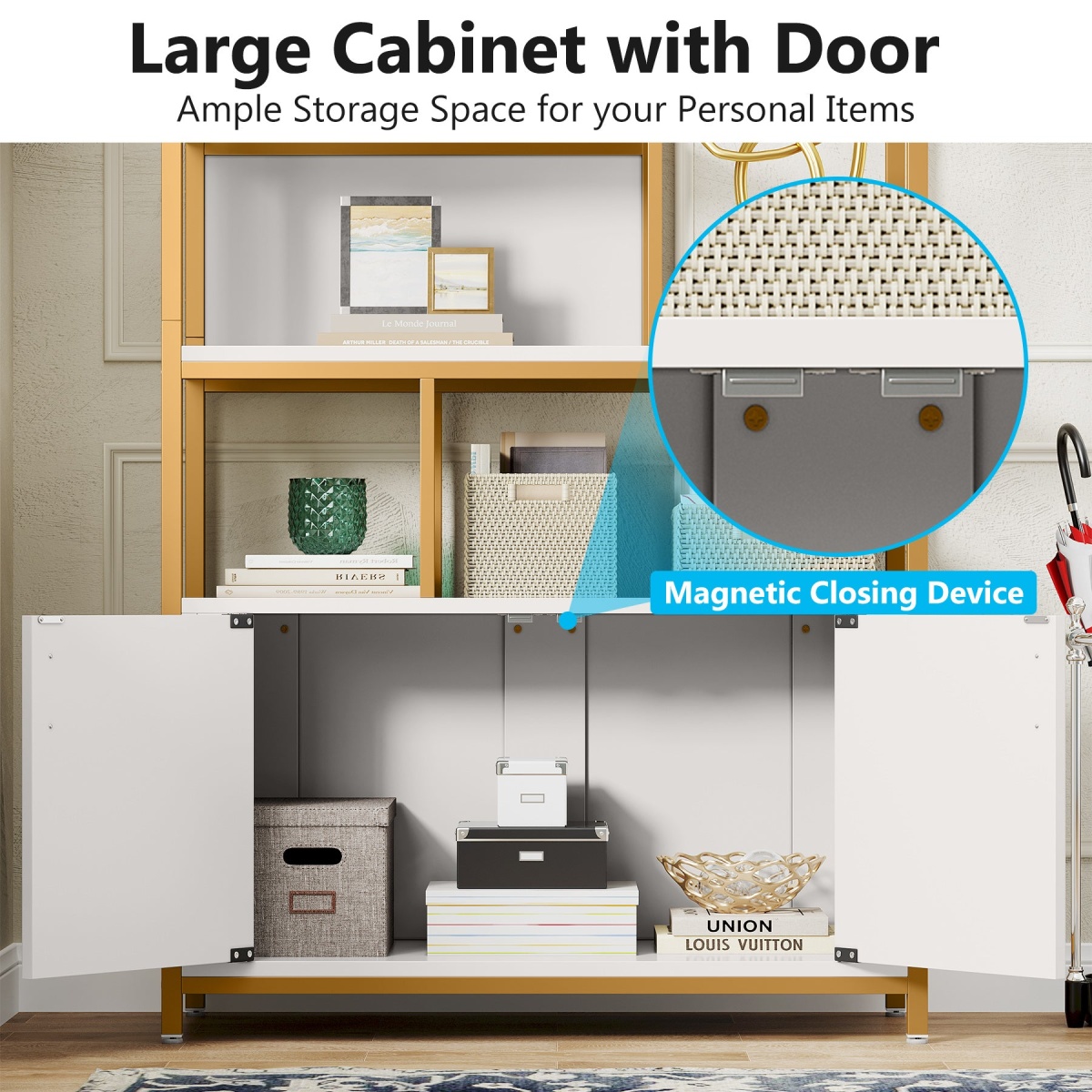 Bookshelf, 70.86? Etagere Bookcase with Storage Cabinet & Open Shelves - Image 7
