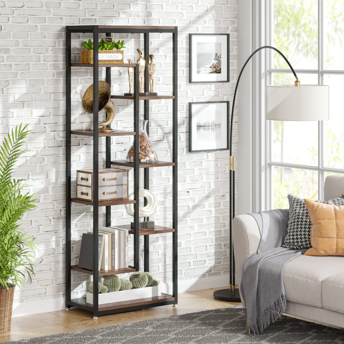 Bookshelf, 70.8? Etagere Bookcase Storage Display Shelf Unit - Image 5