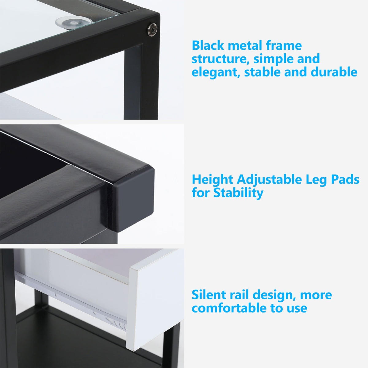 Nightstand, Modern Side End Table with Drawer and Shelf - Image 8
