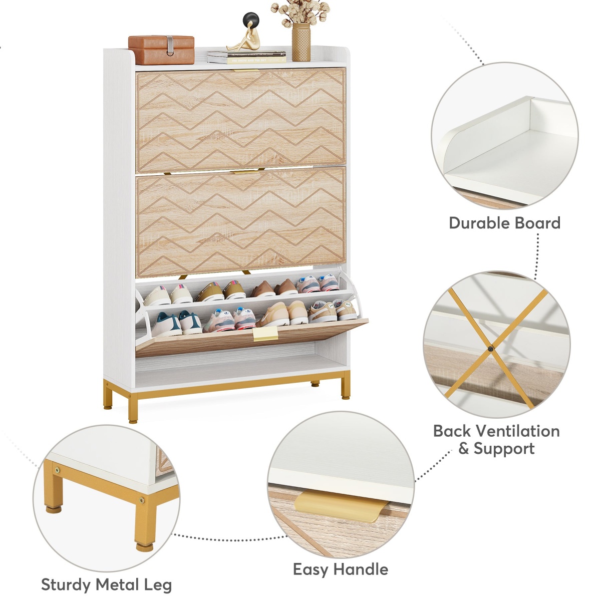 Shoe Cabinet, Modern Shoe Rack Organizer with Door & Drawer - Image 6