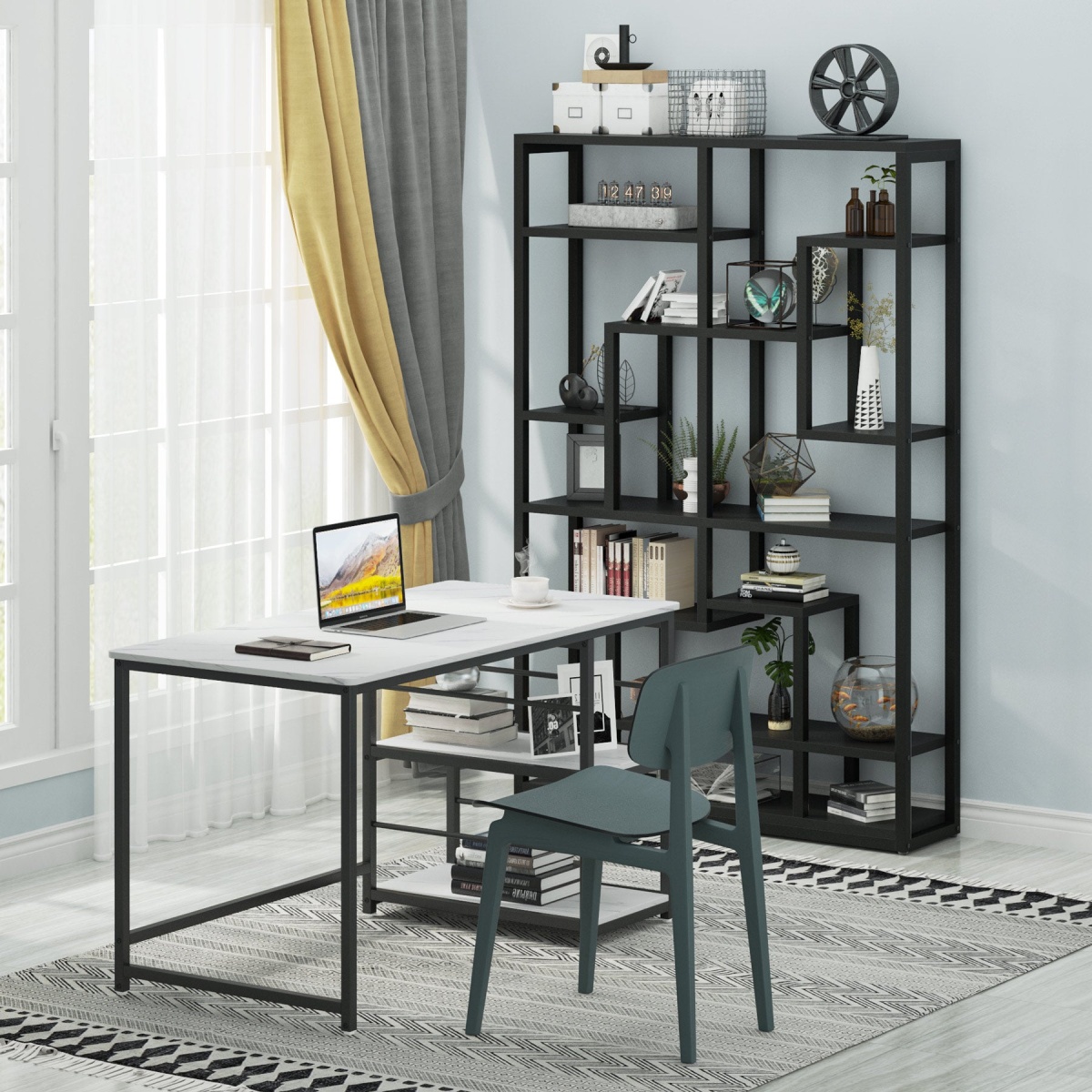Bookshelf, Standing Shelf Bookcase Storage Rack, Black - Image 6
