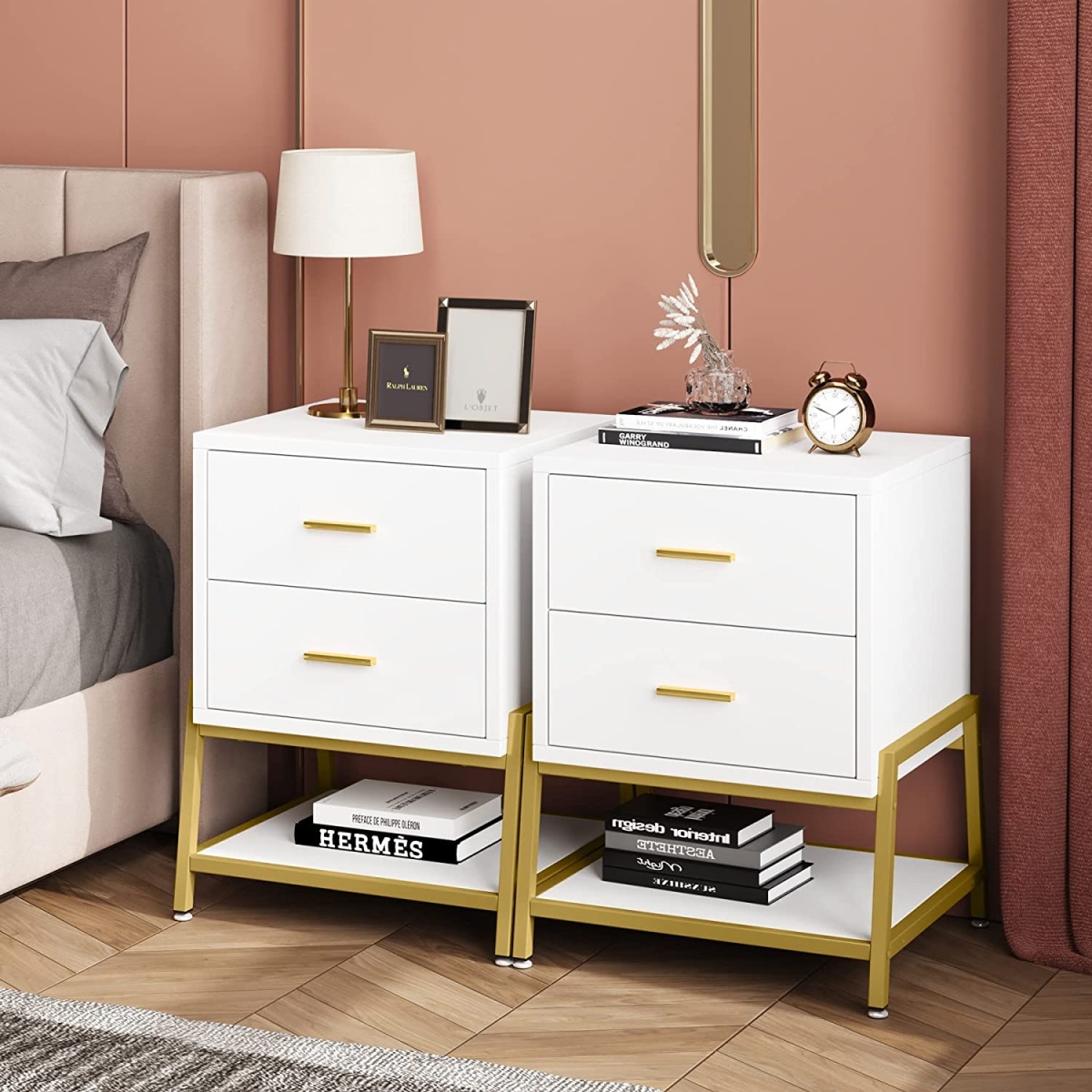 Nightstand, Modern Bedside End Table with 2 Drawers & Shelf - Image 8