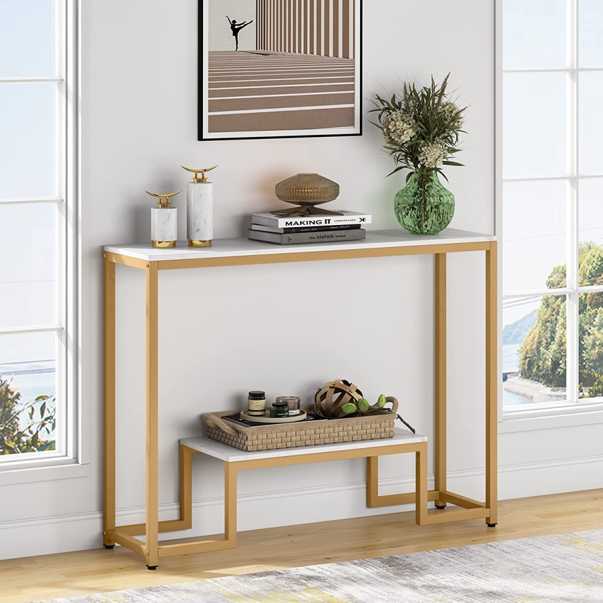 Console Table, 2-Tier Modern Hallway Table Sofa Side Table - Image 4