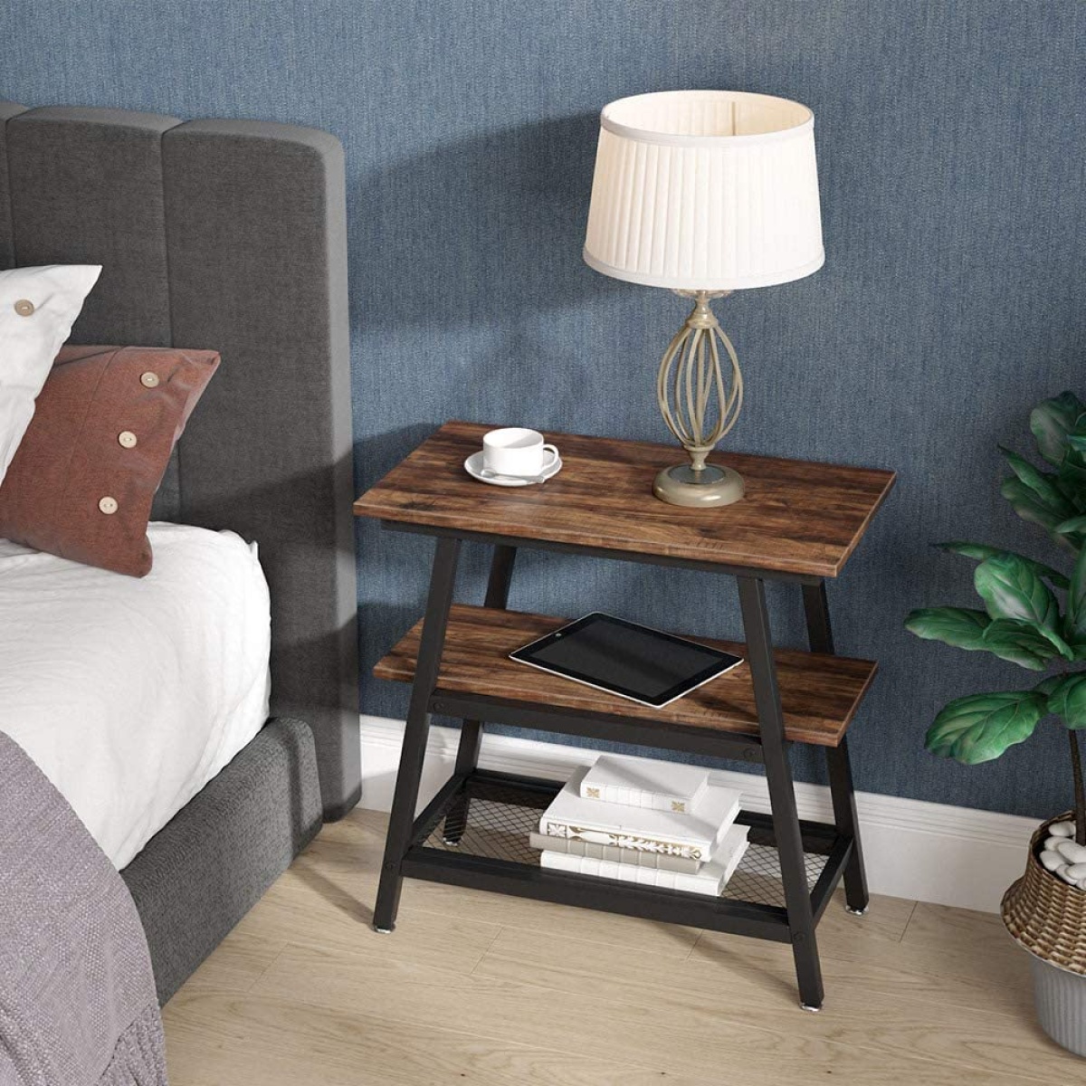 End Table, 3-Tier Vintage Bed Side Table Night Stand - Image 4