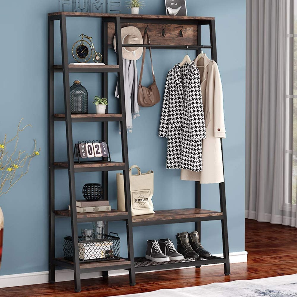 Freestanding Closet Organizer, Hall Trees with Shoes Bench - Image 5