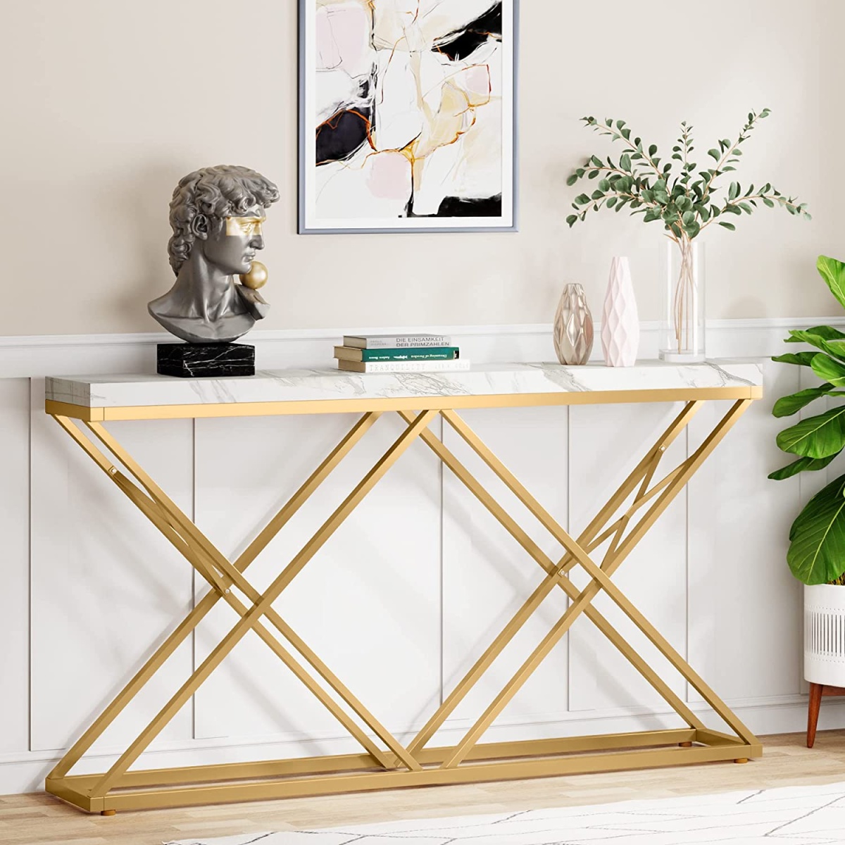 Console Table, 55? Modern Entryway Sofa Table with Gold Metal Legs - Image 4