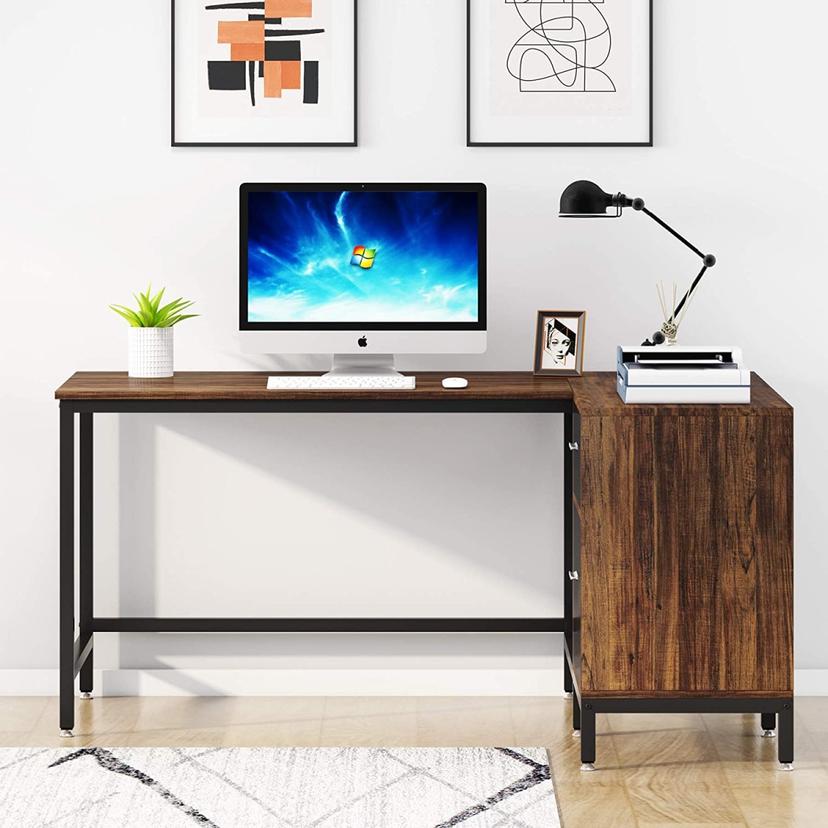 L-Shaped Desk, 55 Inch Computer Corner Desk with Drawer - Image 5