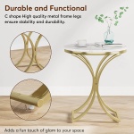 End Table, Round Sofa Side Table Coffee Table with Gold Metal Frame - Image 7