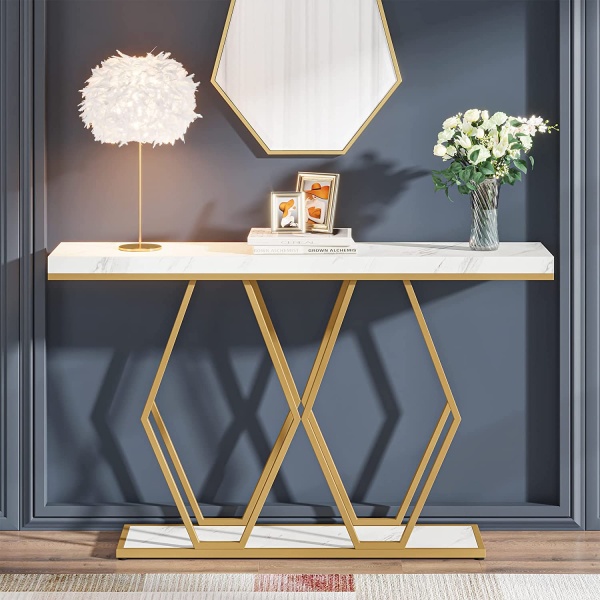 Console Table, 55? Modern Entryway Sofa Table with Faux Marble