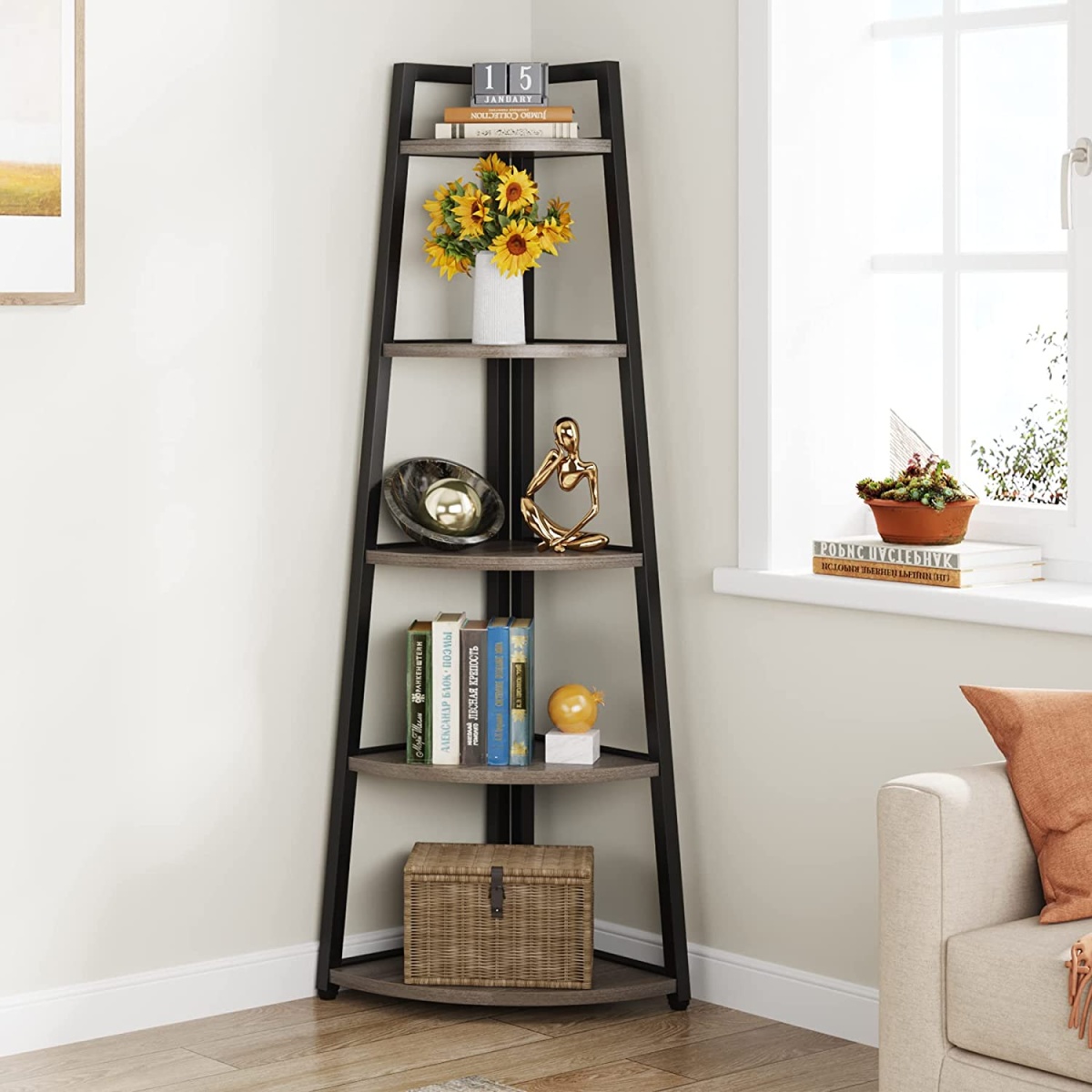 Corner Shelf, 70? Tall Corner Ladder Shelf Small Bookshelf - Image 17