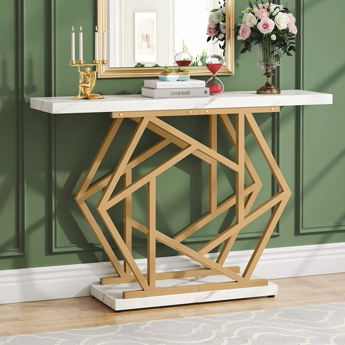 Console Table, Modern 47? Sofa Table with Gold Metal Base - Image 2