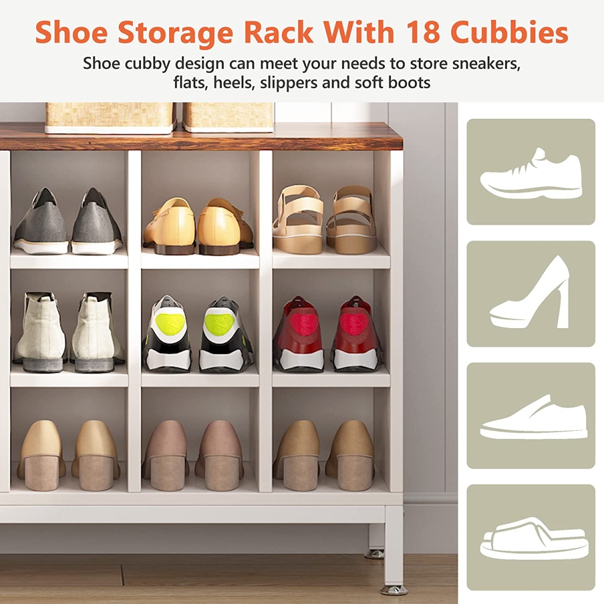 Coat Rack Shoe Bench Set, Hall Tree with Bench and 18 Shoe Cubbies - Image 6