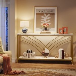 Console Table, 70.9? Faux Marble Entryway Table with 2 Tier Storage Shelf - Image 4
