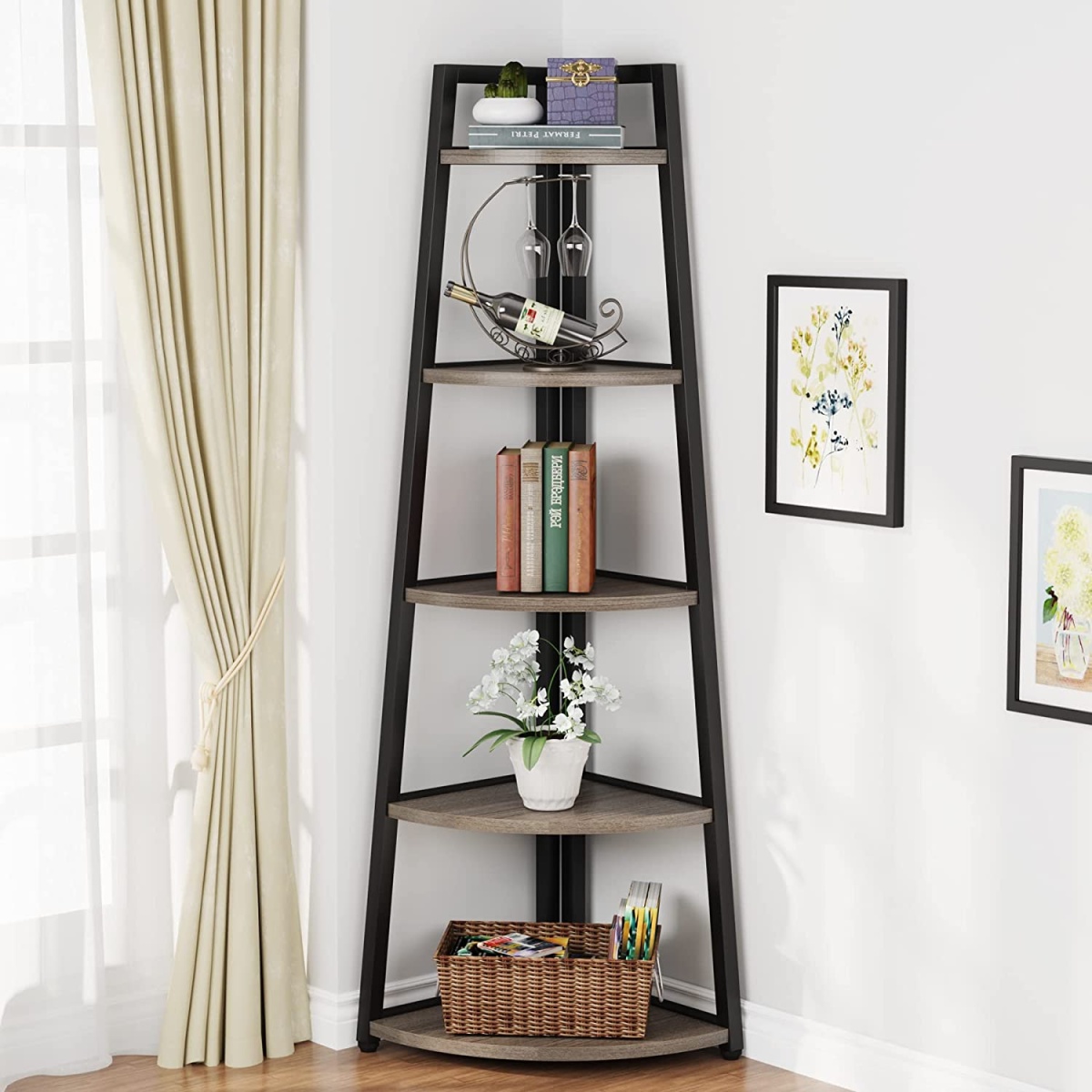 Corner Shelf, 70? Tall Corner Ladder Shelf Small Bookshelf - Image 16