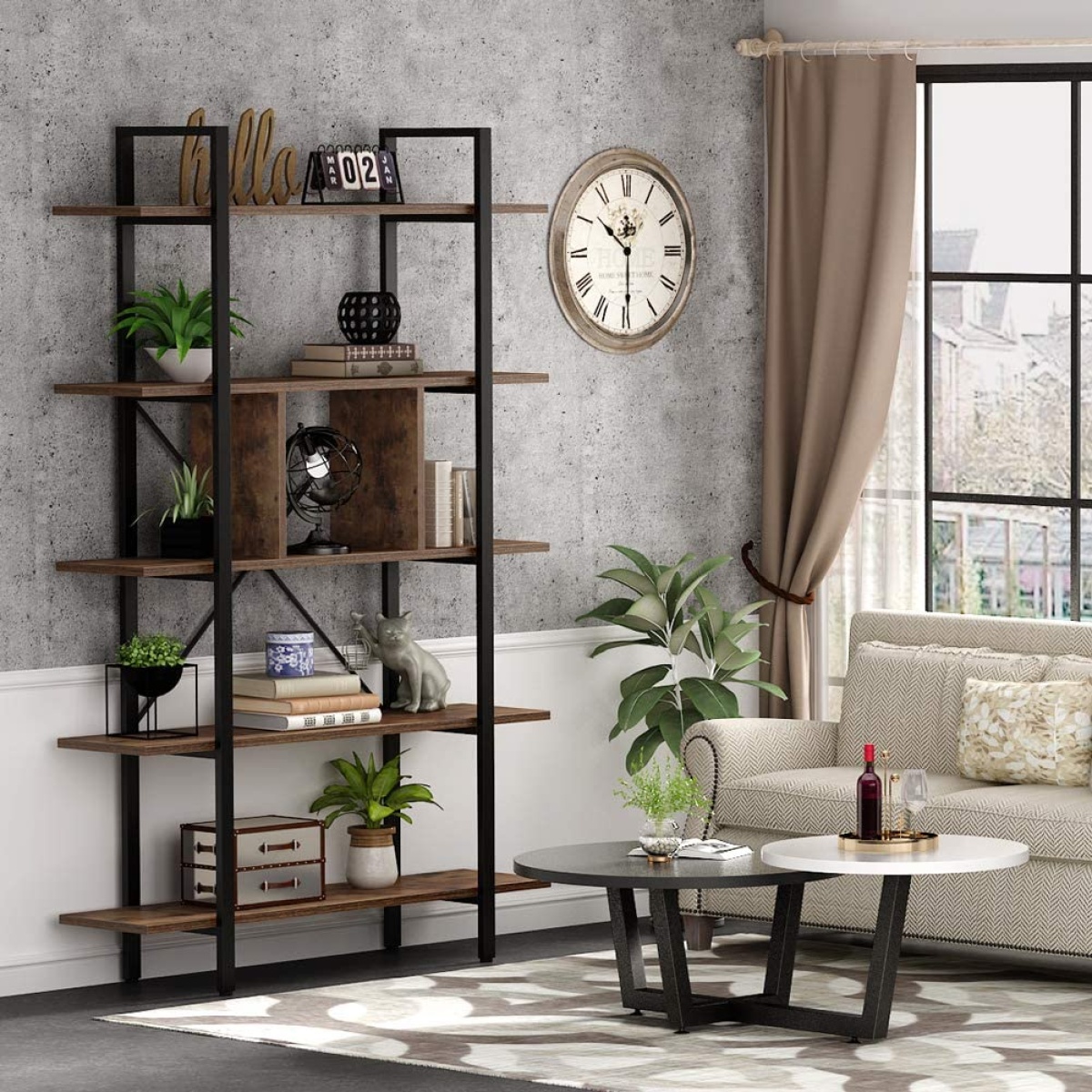 Bookshelf, 5-Tier Industrial Bookcase Display Storage Shelf - Image 5
