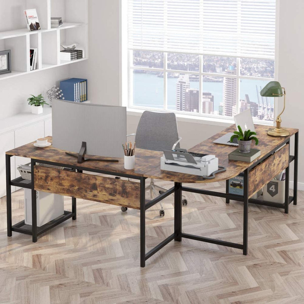 L-Shaped Desk, 70 Inch Computer Desk with Bookcase - Image 4