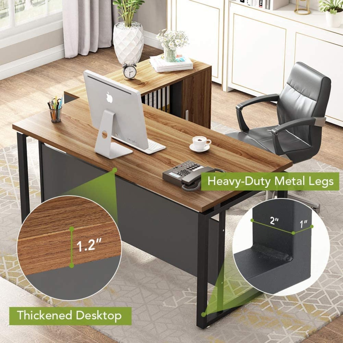 L-Shaped Desk, 55? Executive Desk with 39? File Cabinet - Image 5