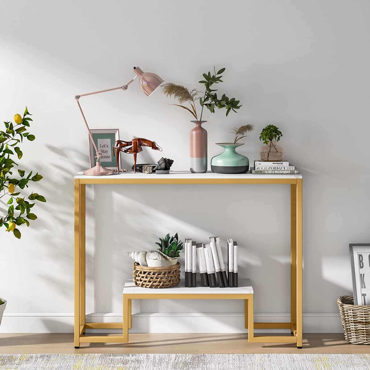 Console Table, 2-Tier Modern Hallway Table Sofa Side Table - Image 7