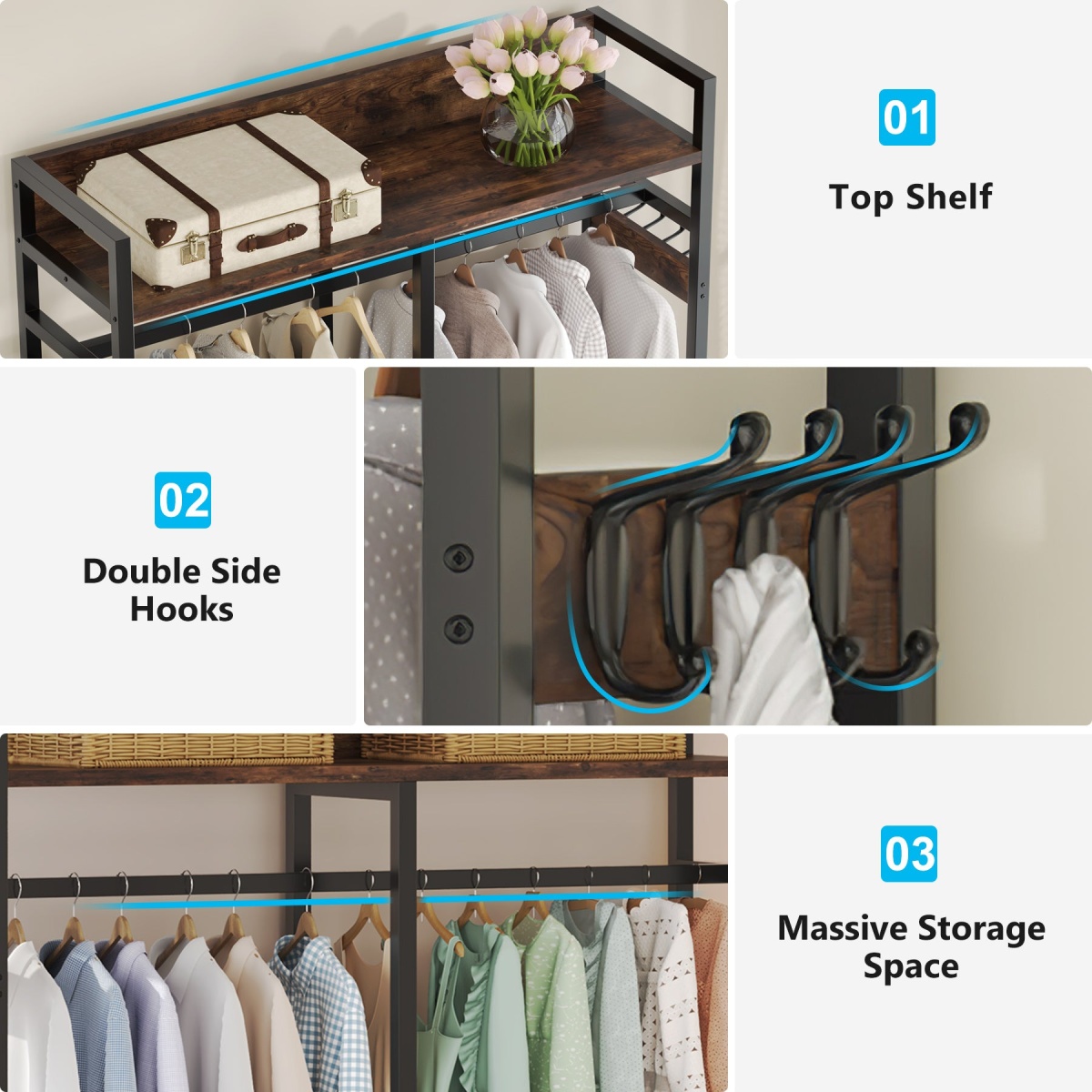 Freestanding Closet Organizer, Garment Rack with Drawers & Shelves - Image 6