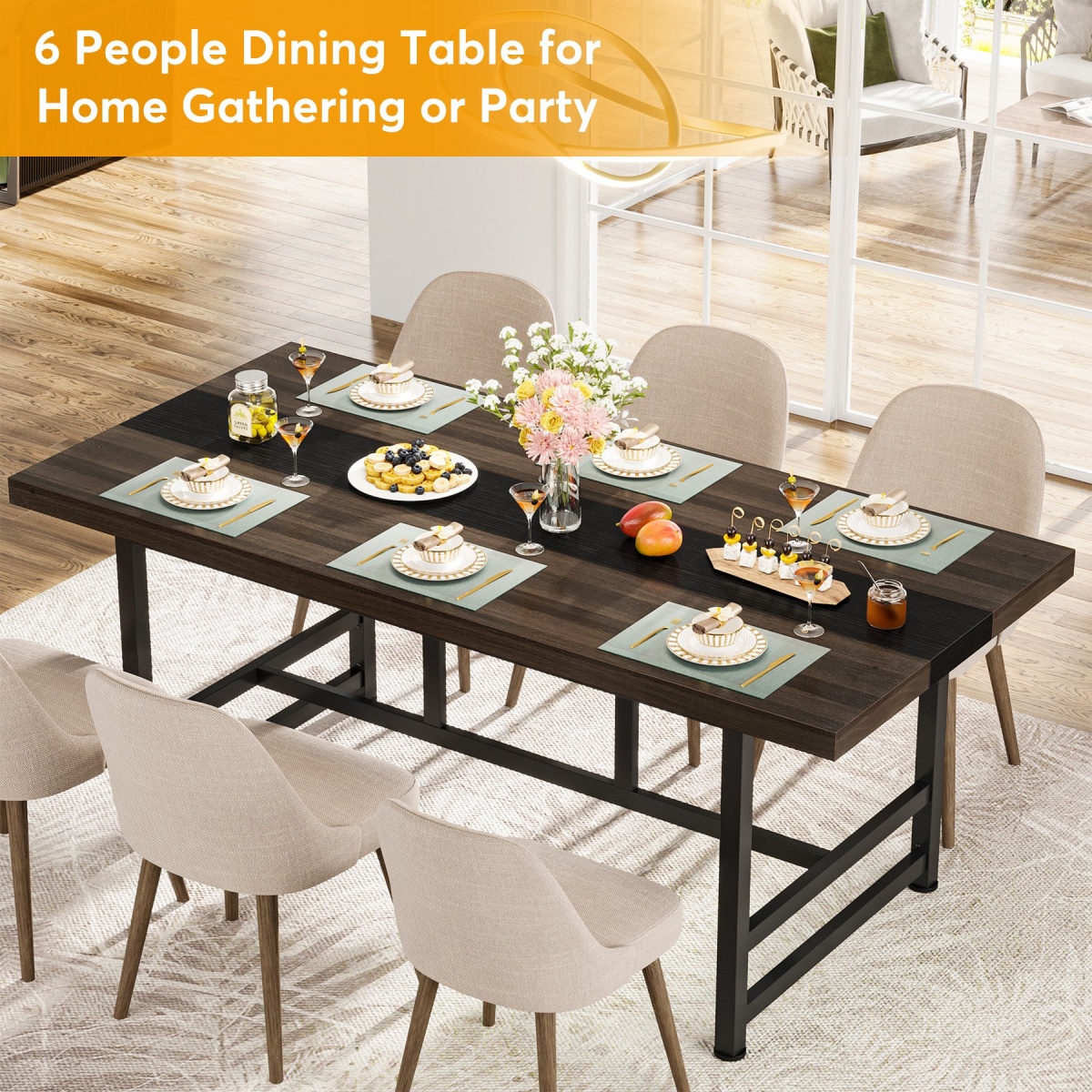 Dinning Table, 70? Home & Kitchen Table with Metal Frame - Image 7