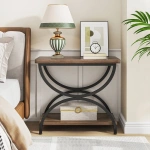 Round End Table, Industrial Side Table with Metal Hollow Frame - Image 94