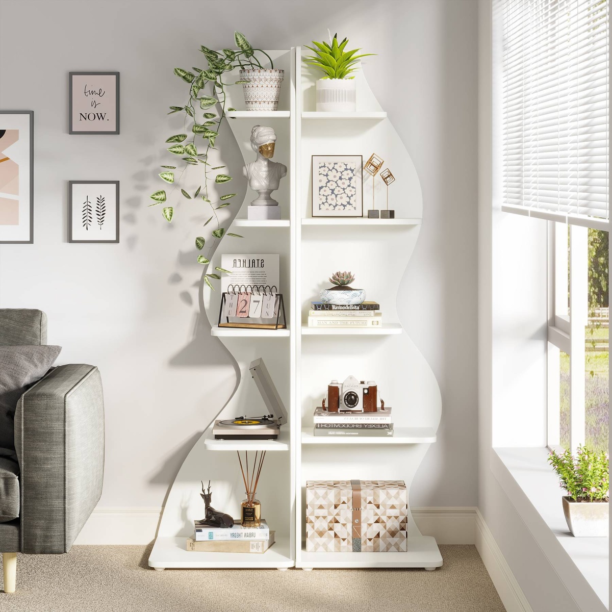 Corner Shelf, Modern 5-Tier Wall Corner Bookshelf Bookcase - Image 9