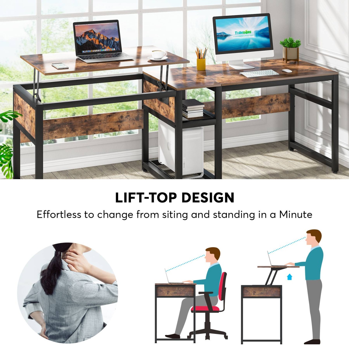 Two Person Desk, 78.8? Height Adjustable Computer Desk with Lift Top - Image 8