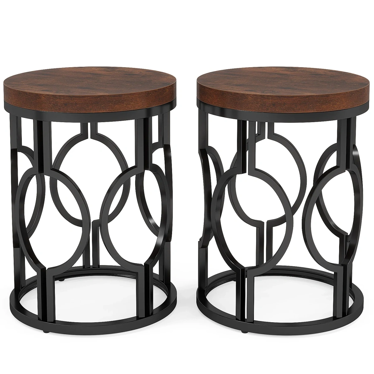 Round End Table, Industrial Side Table with Metal Hollow Frame - Image 8