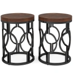 Round End Table, Industrial Side Table with Metal Hollow Frame - Image 8