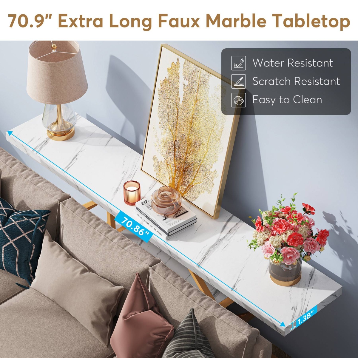 Console Table, 70.9 inch Sofa Table with 4 Tier Storage Shelves - Image 7