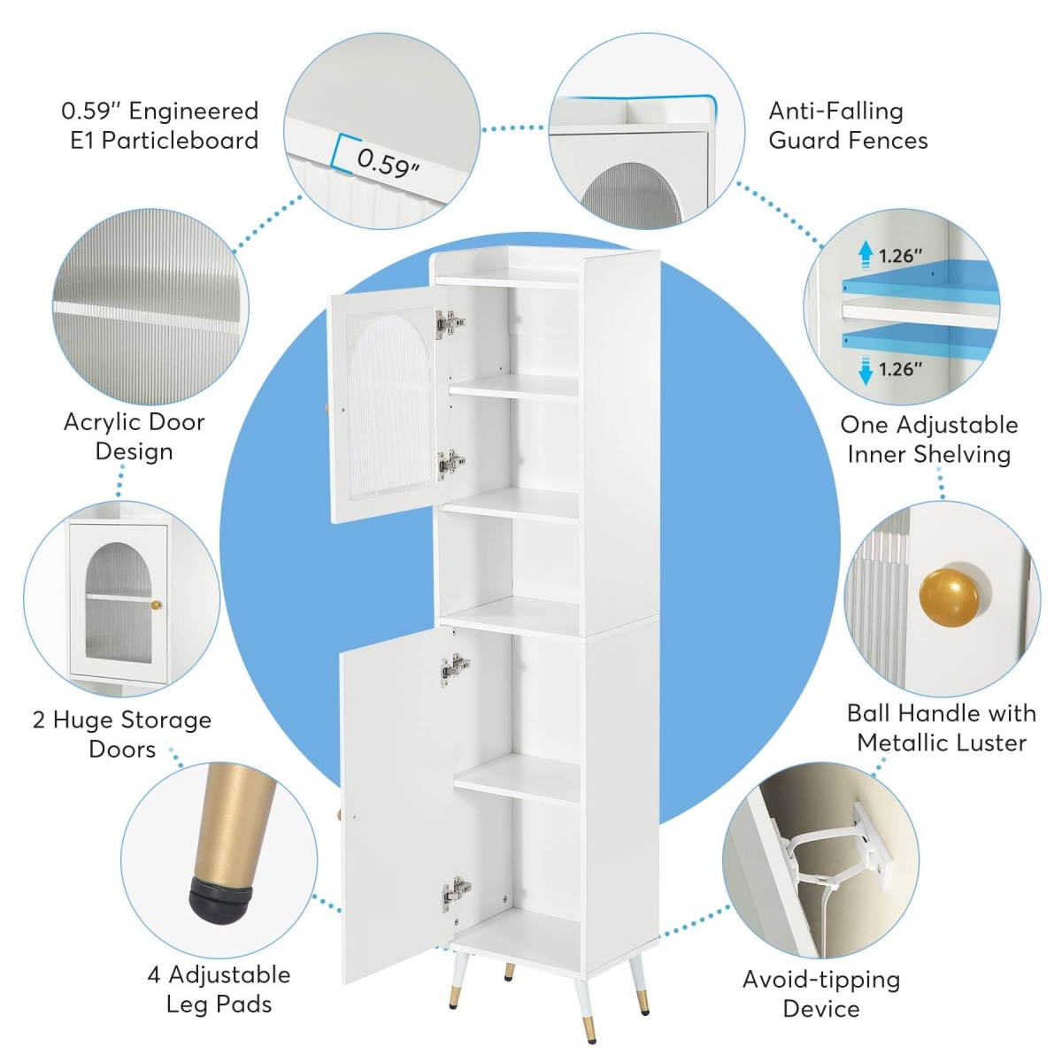 Storage Cabinet, 67?? Bathroom Cabinet with 2 Doors and 6 Shelves - Image 8