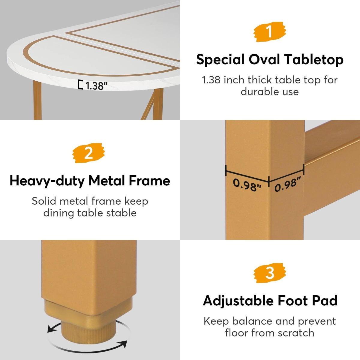 Dining Table, 70.8 Inch Modern Oval Kitchen Table for 6 People - Image 7