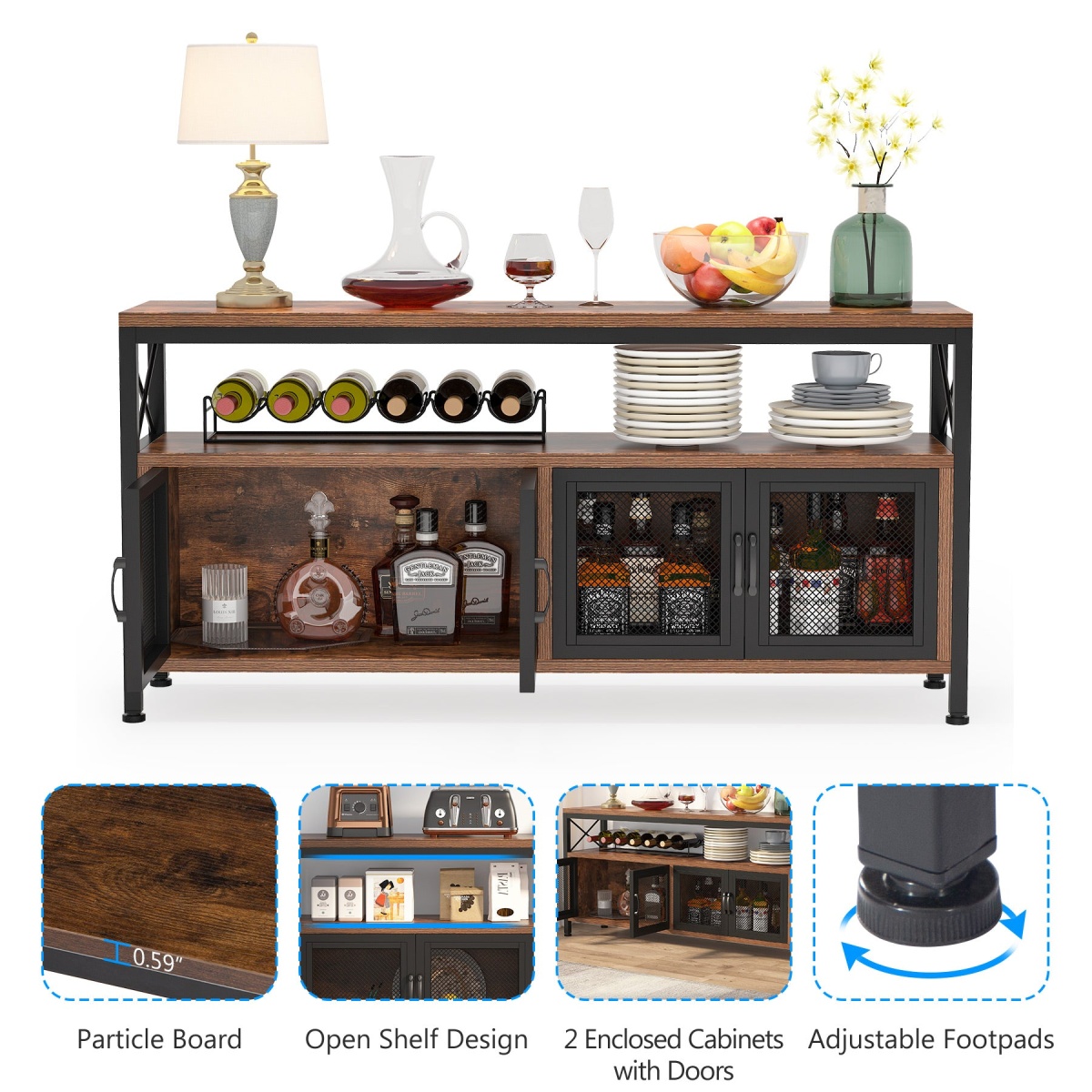 Sideboard Buffet Table Bar Cabinet with 4 Mesh Doors - Image 7