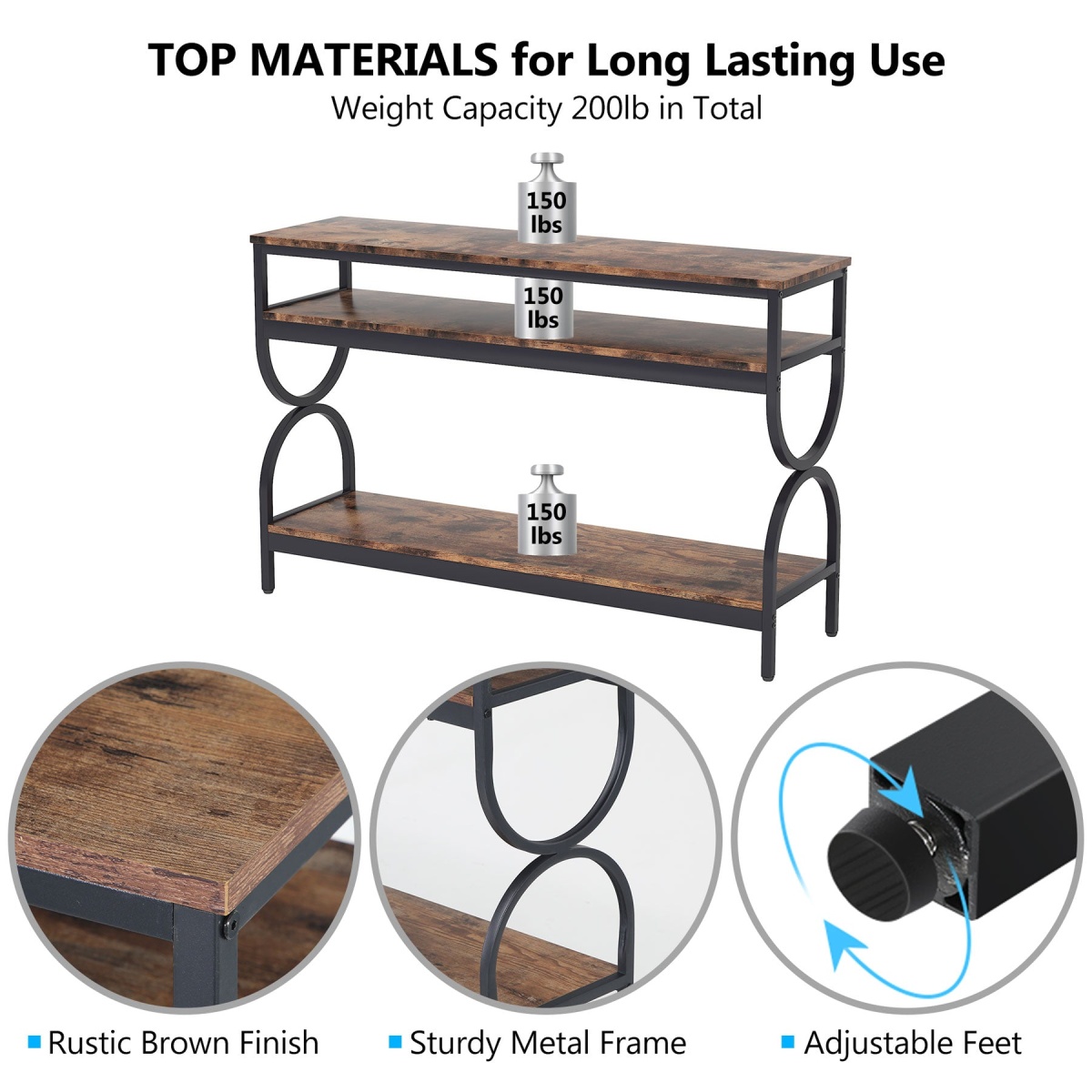 Console Table, 55? Sofa Table with 3-Tier Storage Shelves - Image 7