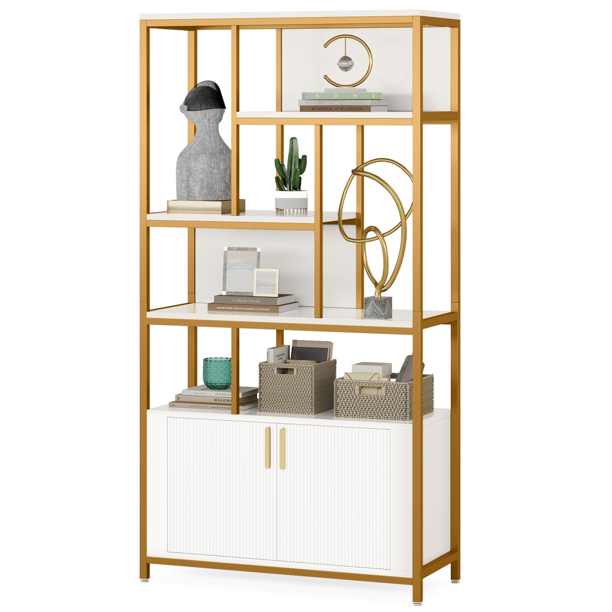 Bookshelf, 70.86? Etagere Bookcase with Storage Cabinet & Open Shelves - Image 1