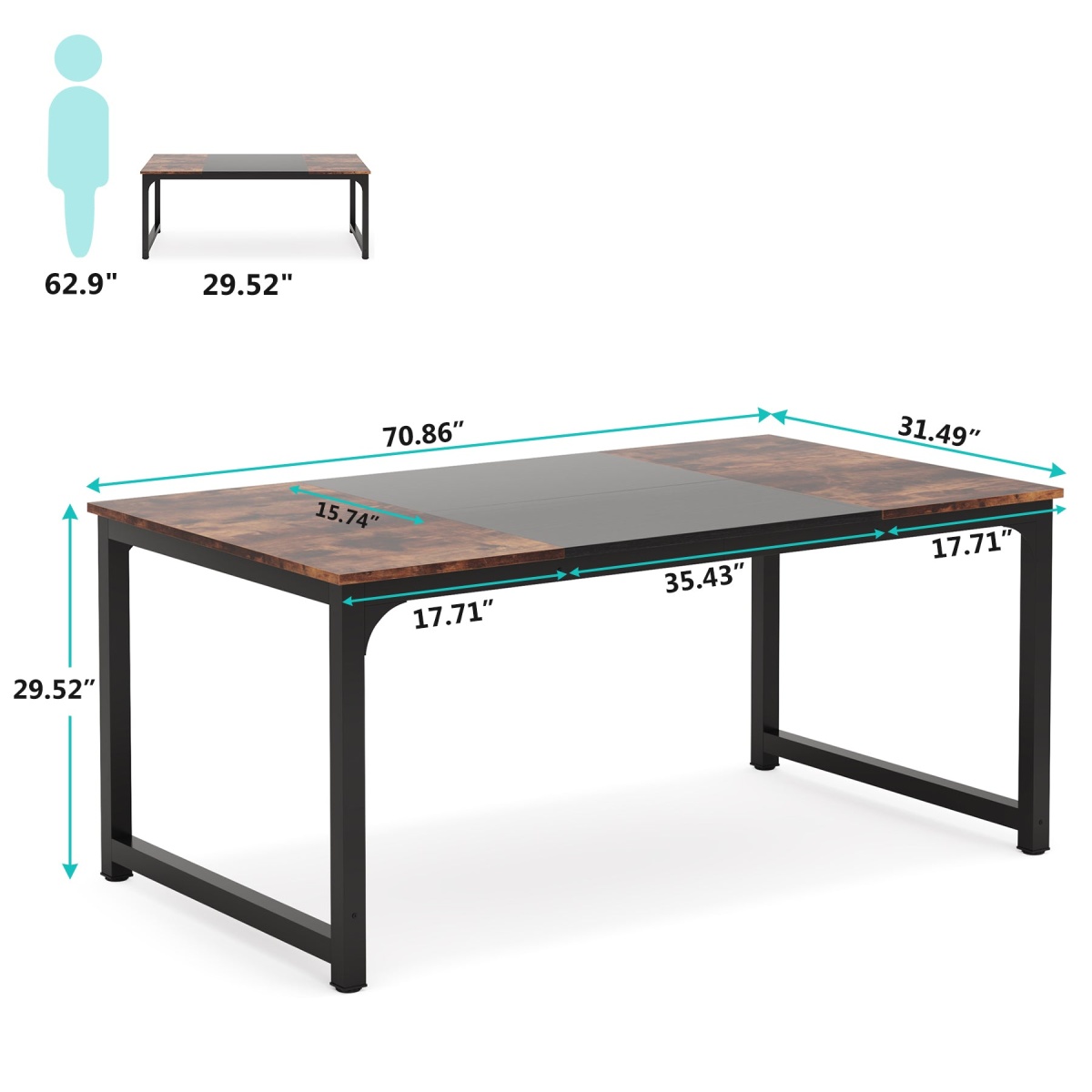 Conference Table, Rectangular Meeting Seminar Table Boardroom Desk - Image 11