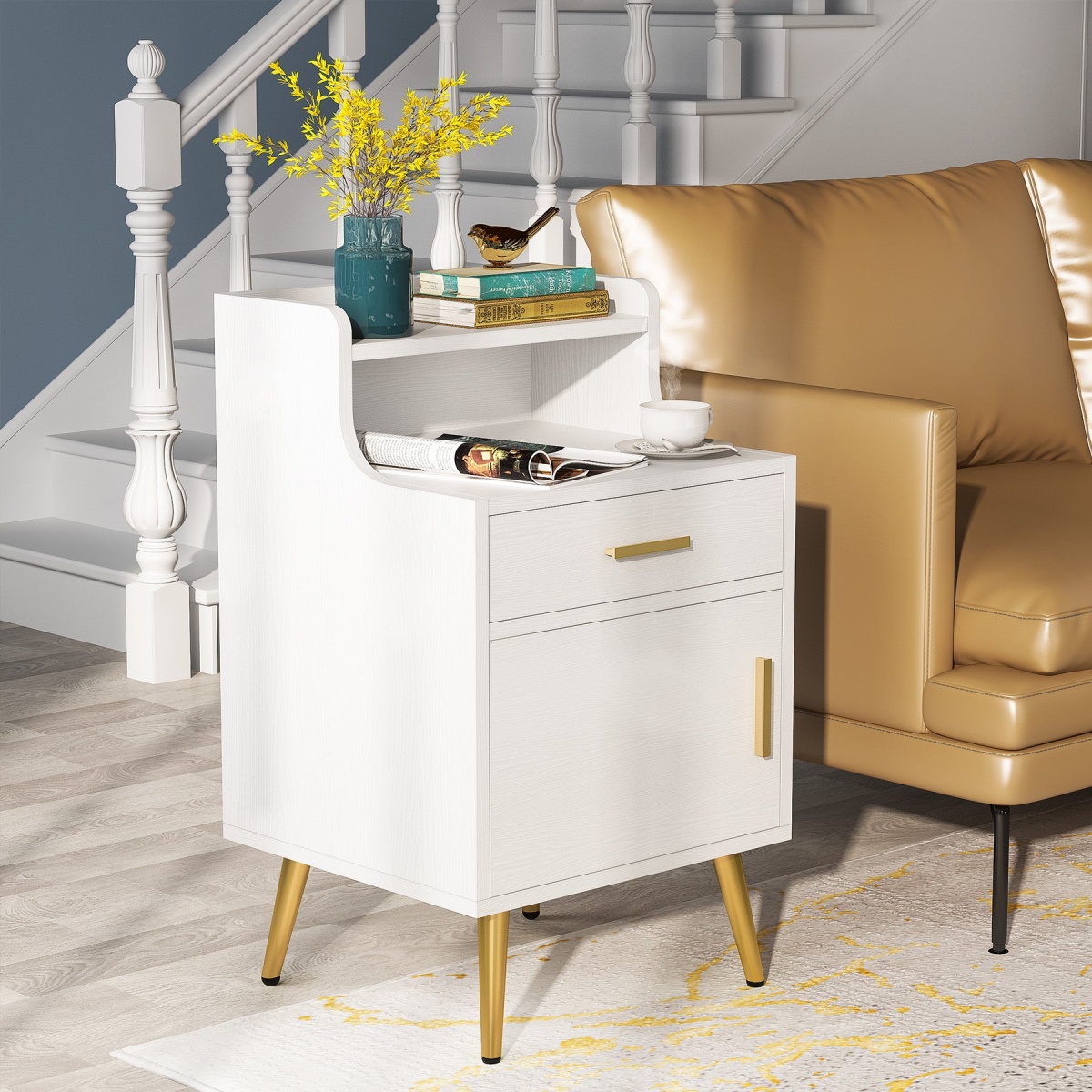 Nightstand, 32? Tall Bedside Table with Drawer & Doors - Image 4