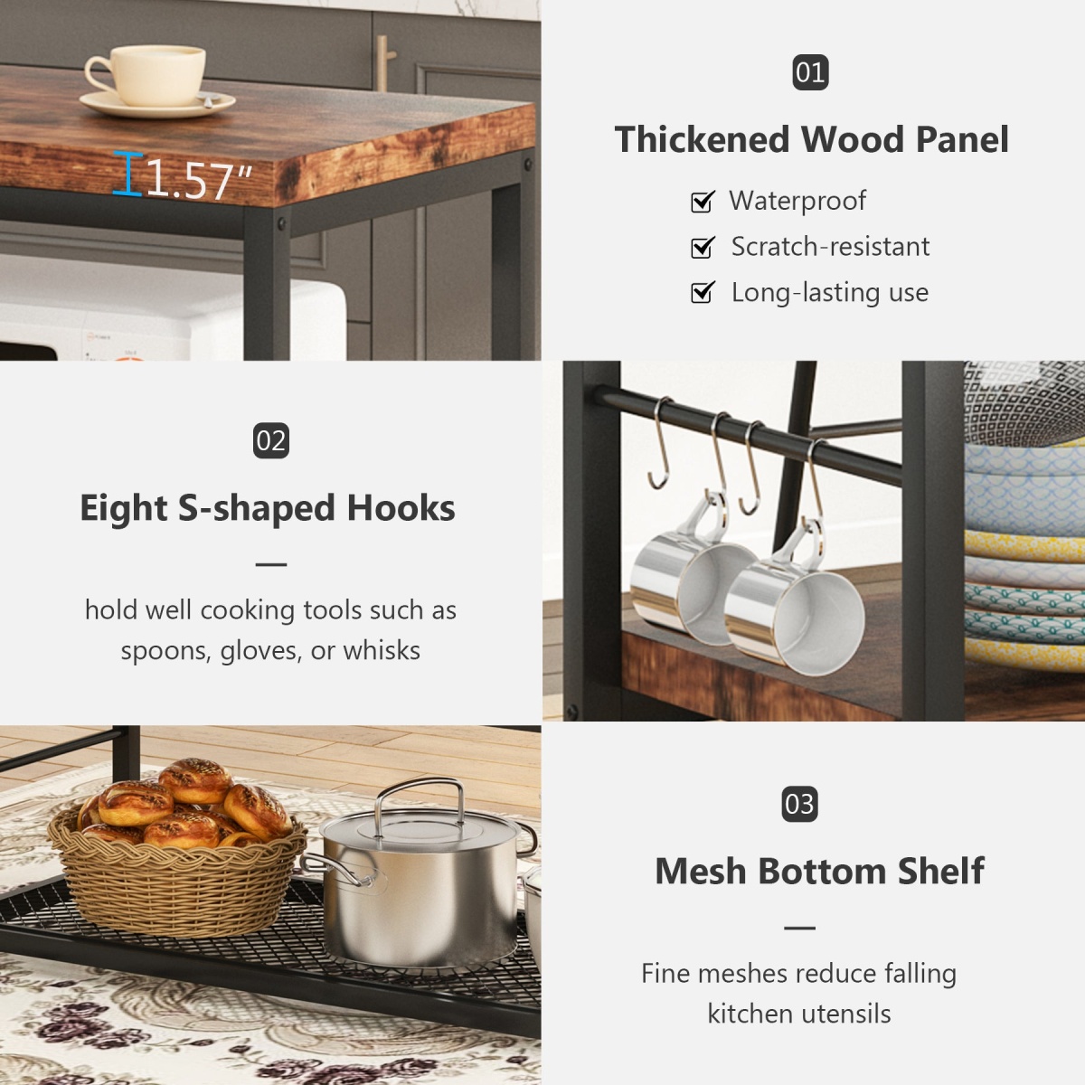 Kitchen Island with Storage Shelves, 3-Tier Kitchen Shelf - Image 7