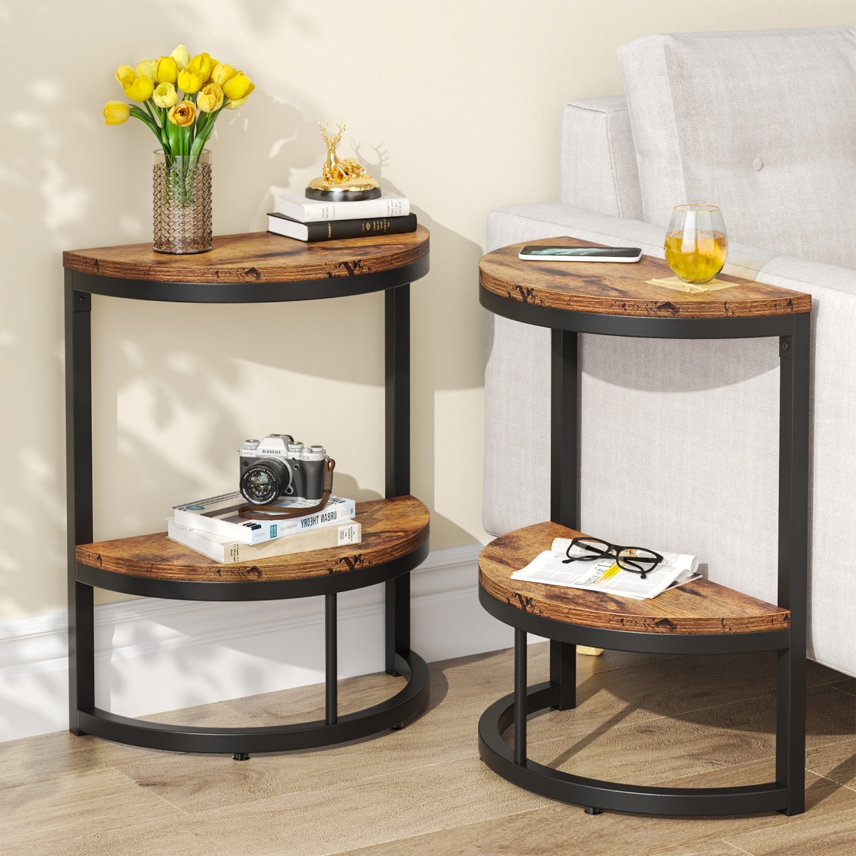 End Table, Half Round Narrow Side Table with Metal Frame - Image 10