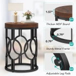 Round End Table, Industrial Side Table with Metal Hollow Frame - Image 9