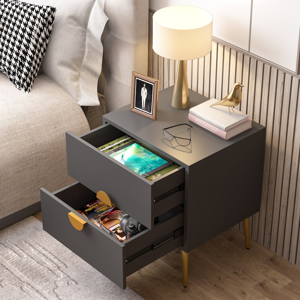 Nightstands, Modern Bedside Table with 2 Drawers - Image 5