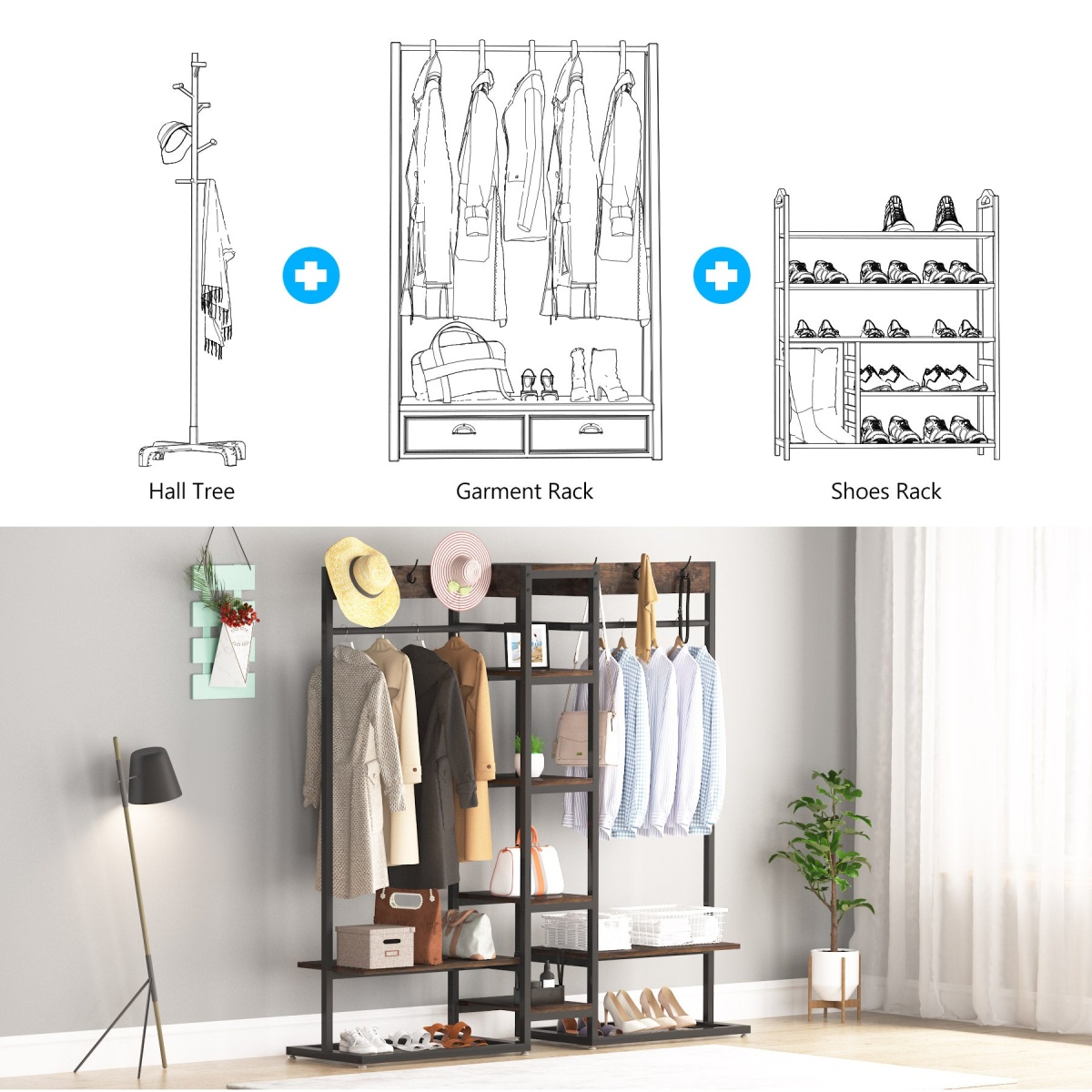 Freestanding Closet Organizer, Clothing Garment Rack - Image 7