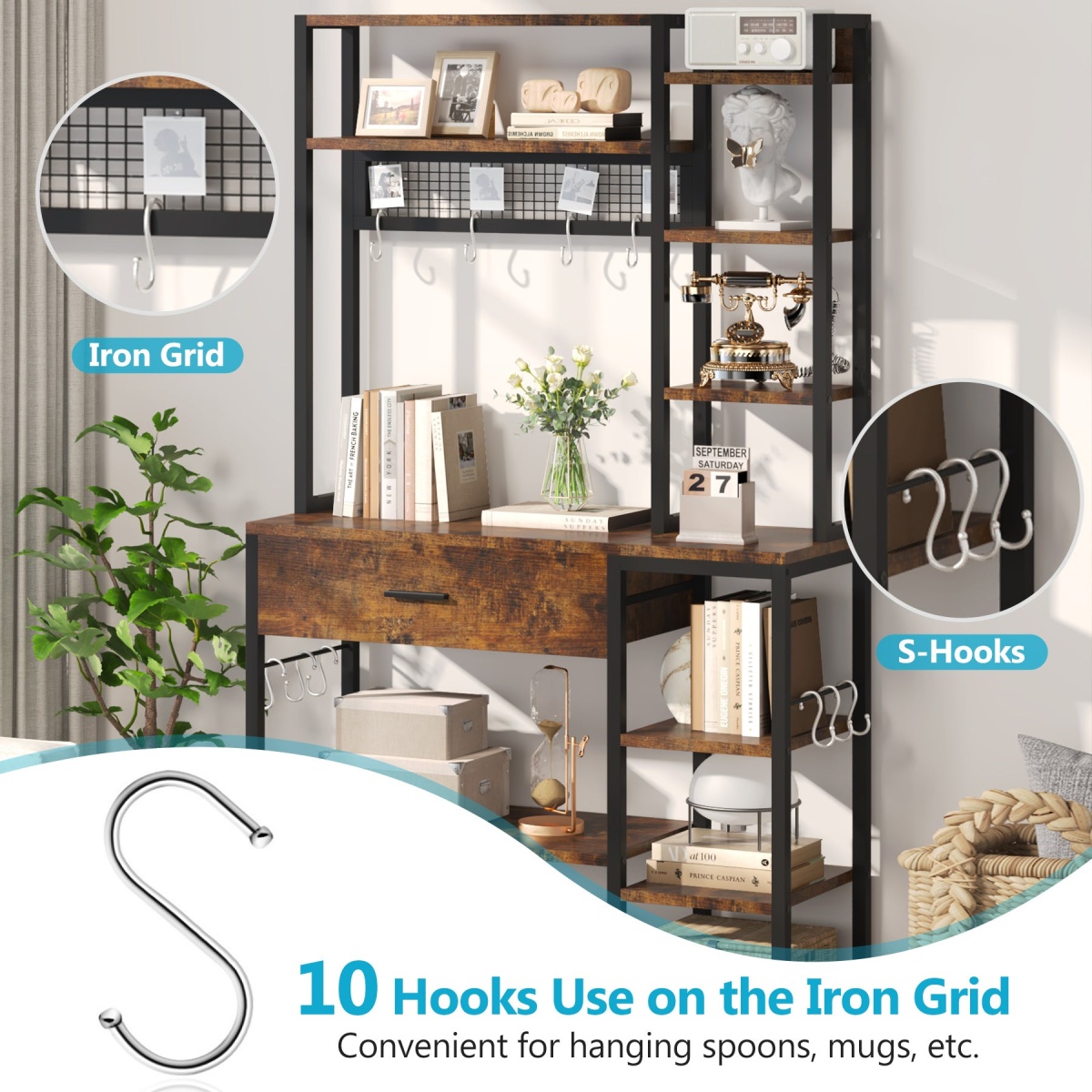 Kitchen Baker?s Rack, 70.9? Kitchen Storage Shelf with Drawer & Hutch - Image 7